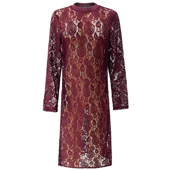 Lace LS long dress Bordeaux