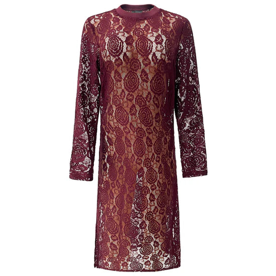 Lace LS long dress Bordeaux