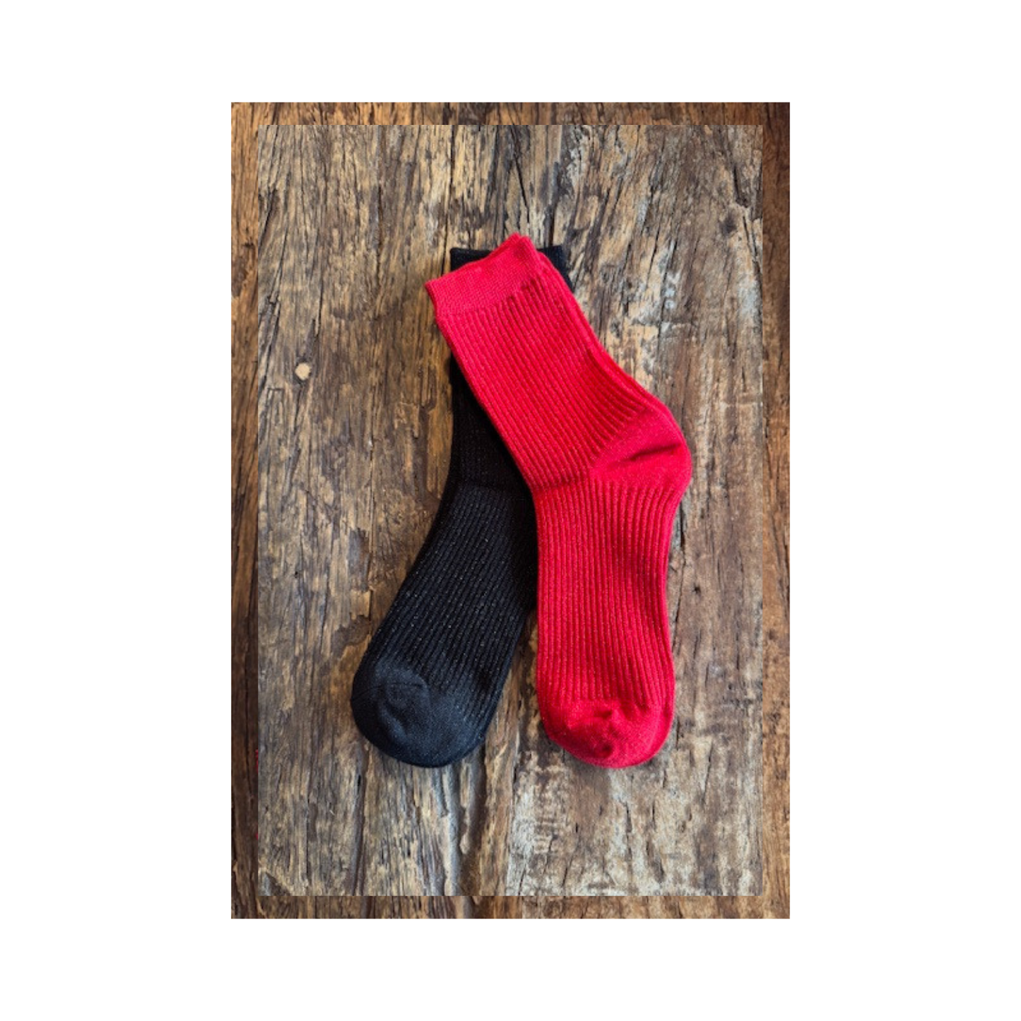 Lurex svartir og rauðir  sokkar 2 stk