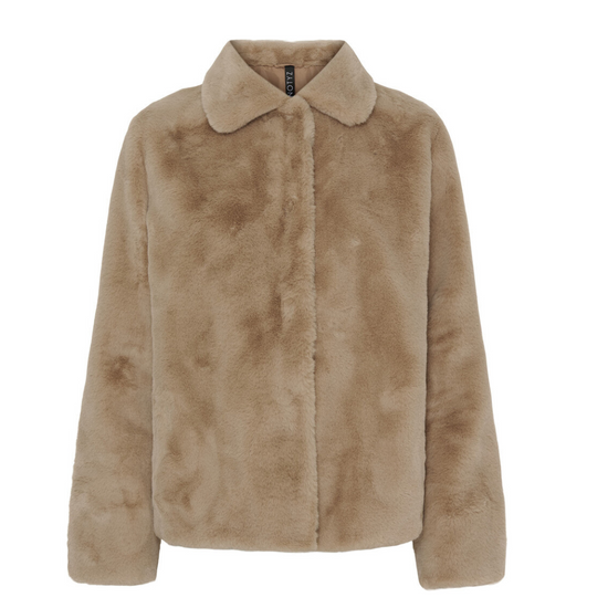 Faux Fur Jakki  stuttur beige