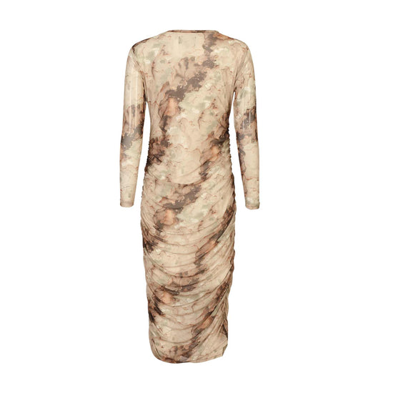 Mesh LS Long dress gold marble
