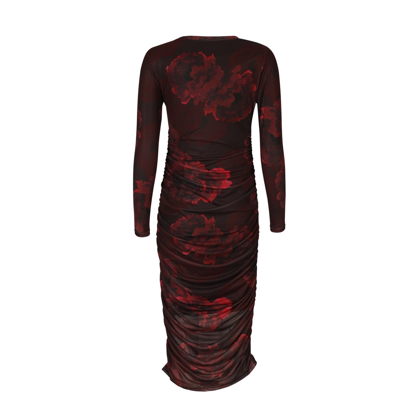 Mesh LS Long dress Black flower