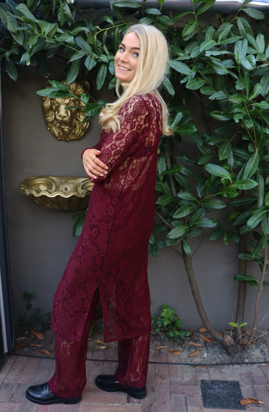 Lace LS long dress Bordeaux