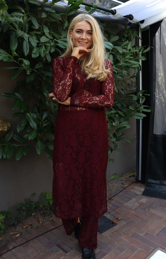 Lace LS long dress Bordeaux