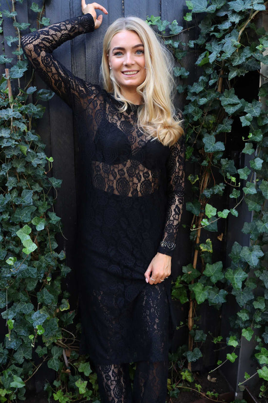 Lace LS long dress Svartur