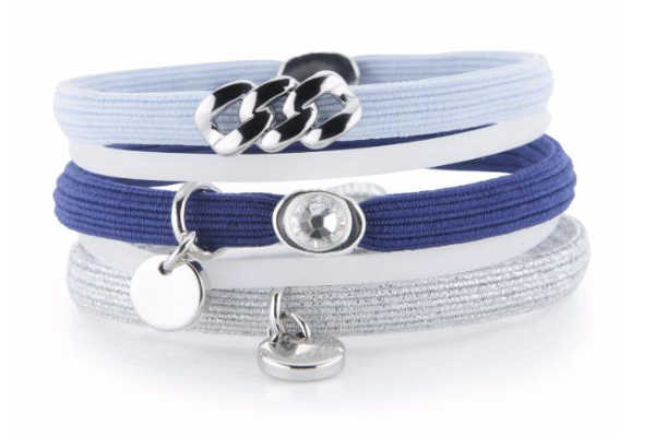 Hair Ties - Navy, Light Blue & Silver with Silver