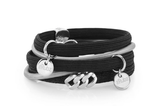 Load image into Gallery viewer, Hair Ties - Black &amp;amp; Black Lurex with Silver
