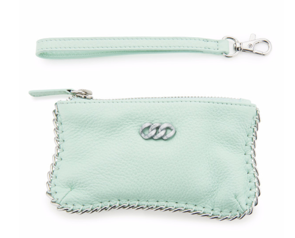 Load image into Gallery viewer, Mint &amp;amp; Brushed Silver Leather Purse
